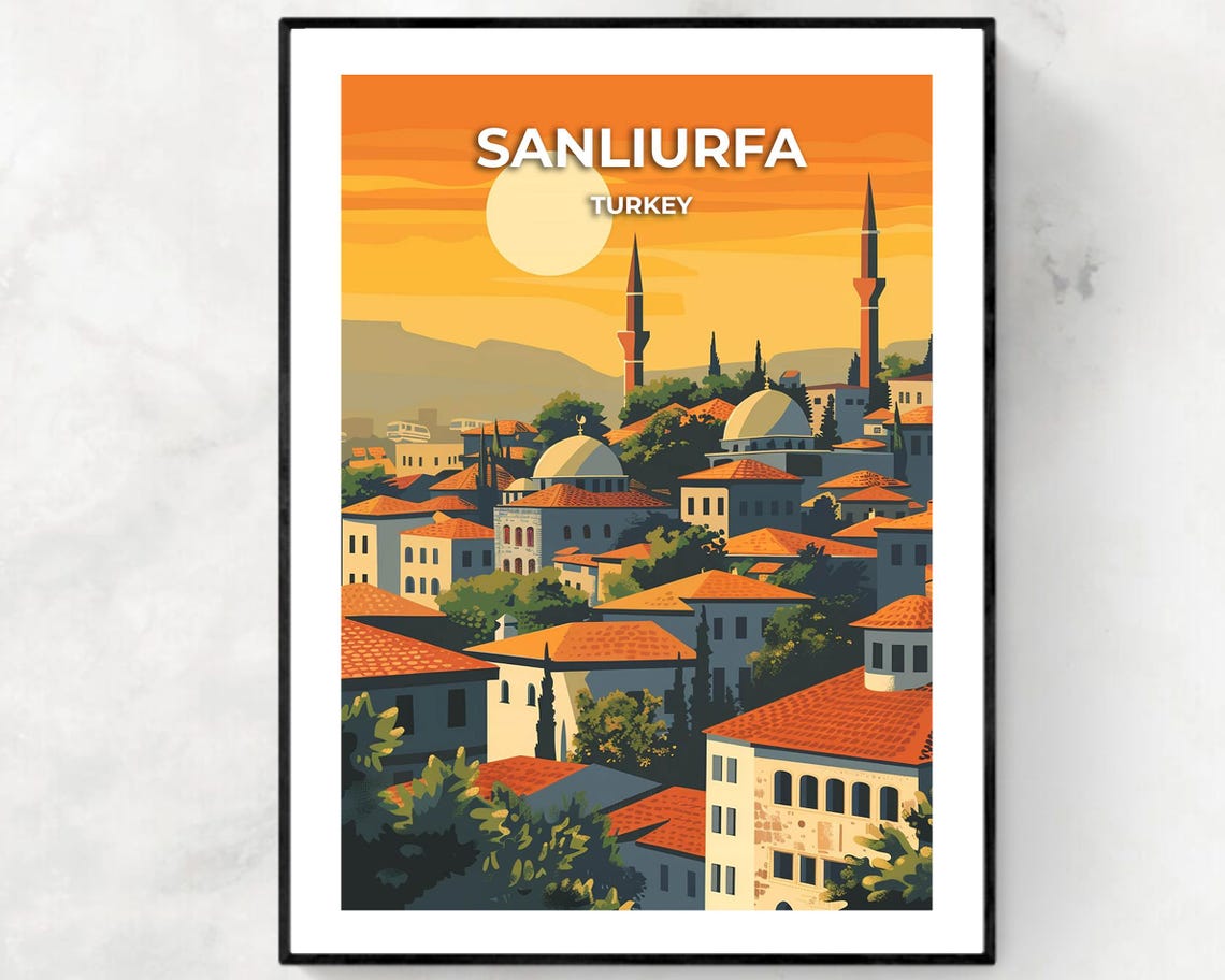 Sanliurfa Turkey Ancient Old Town Sunset Vintage Travel Poster