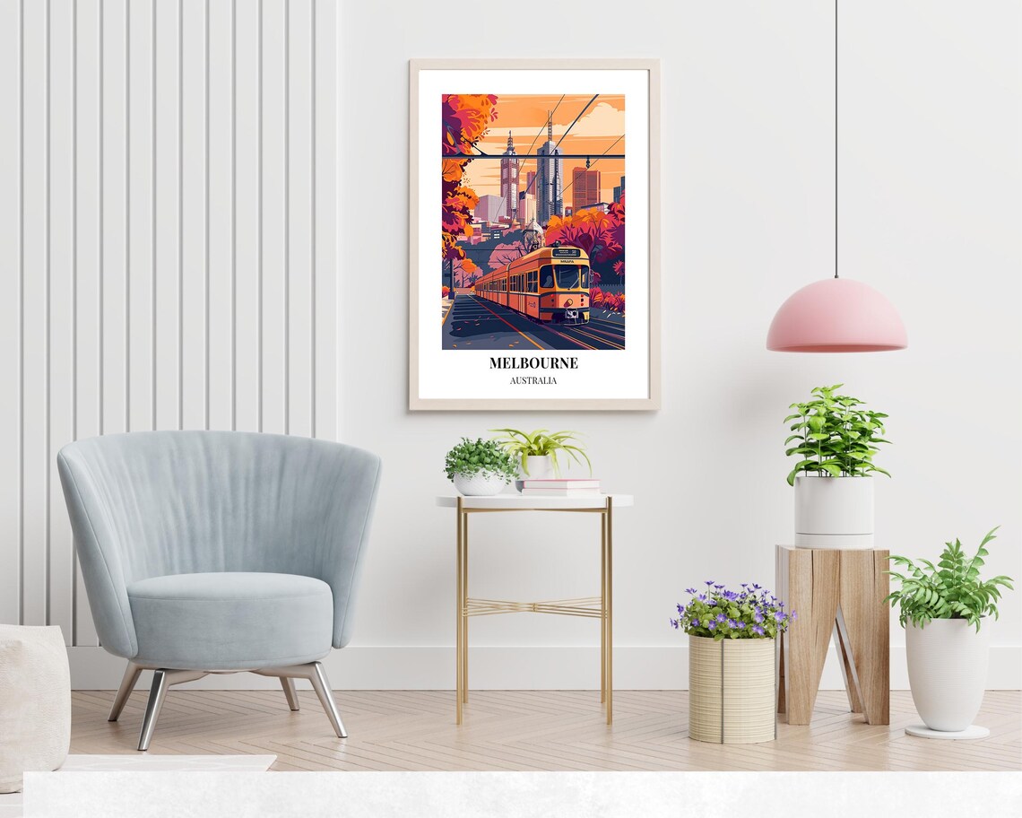 Melbourne Australia Vintage Tram Autumn Street View Travel Poster - Image 2
