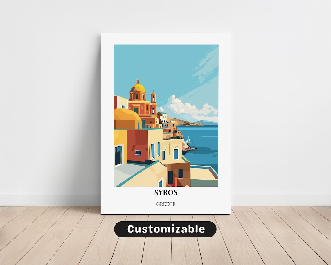 Syros Greece Cyclades Island Golden Dome Churches Travel Poster