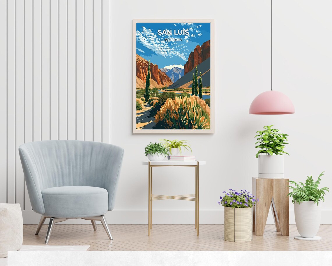 San Luis Argentina Red Rock Canyon River Valley Travel Poster - Image 2
