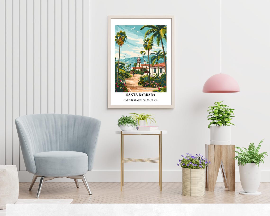 Santa Barbara California Mission Palms Garden Path Travel Poster - Image 2