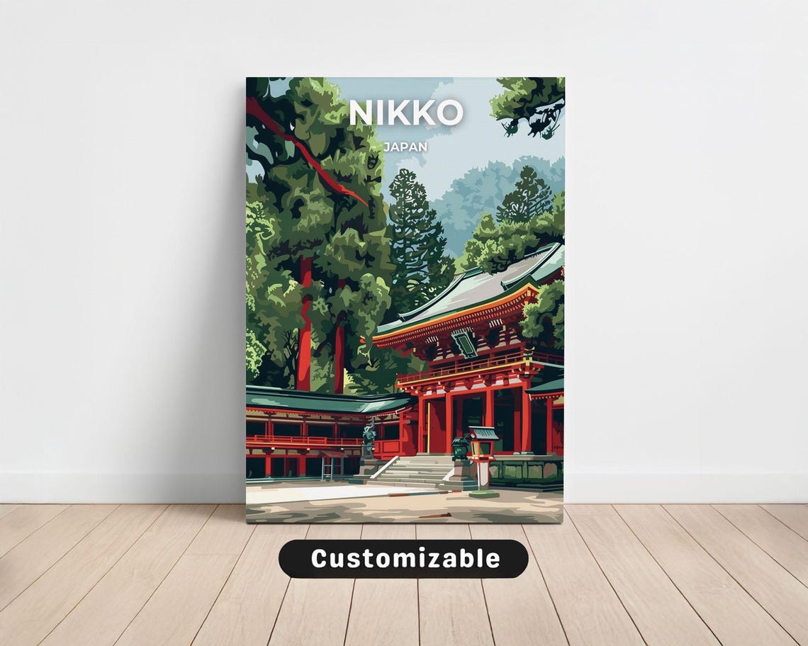 Nikko Japan Red Temple Cedar Forest Scenic Travel Art Poster