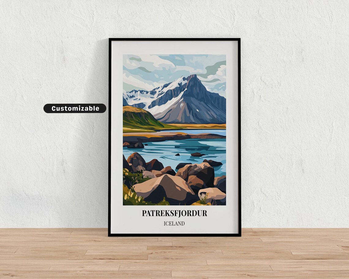 Patreksfjordur Iceland Mountain Fjord Customizable Travel Poster