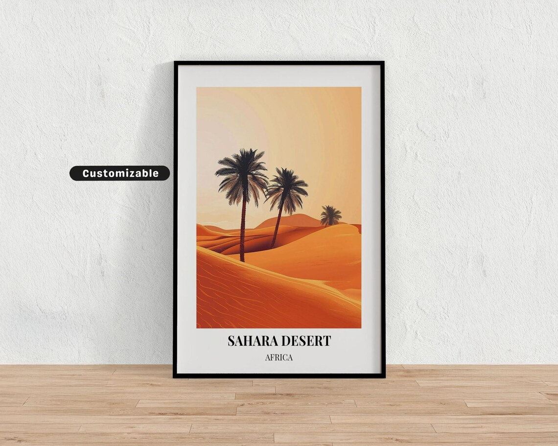Sahara Desert Africa Palm Dunes Travel Poster for Adventure Decor