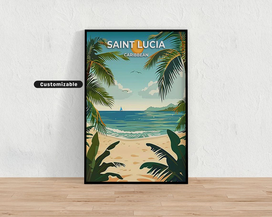 Saint Lucia Caribbean Travel Poster Custom Wall Art