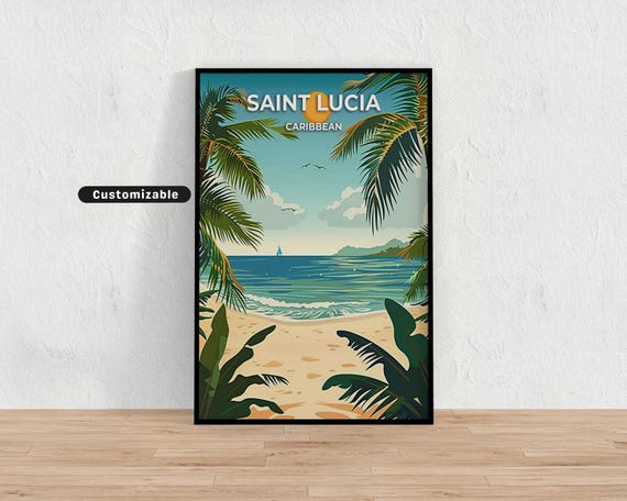 Saint Lucia Caribbean Travel Poster Custom Wall Art