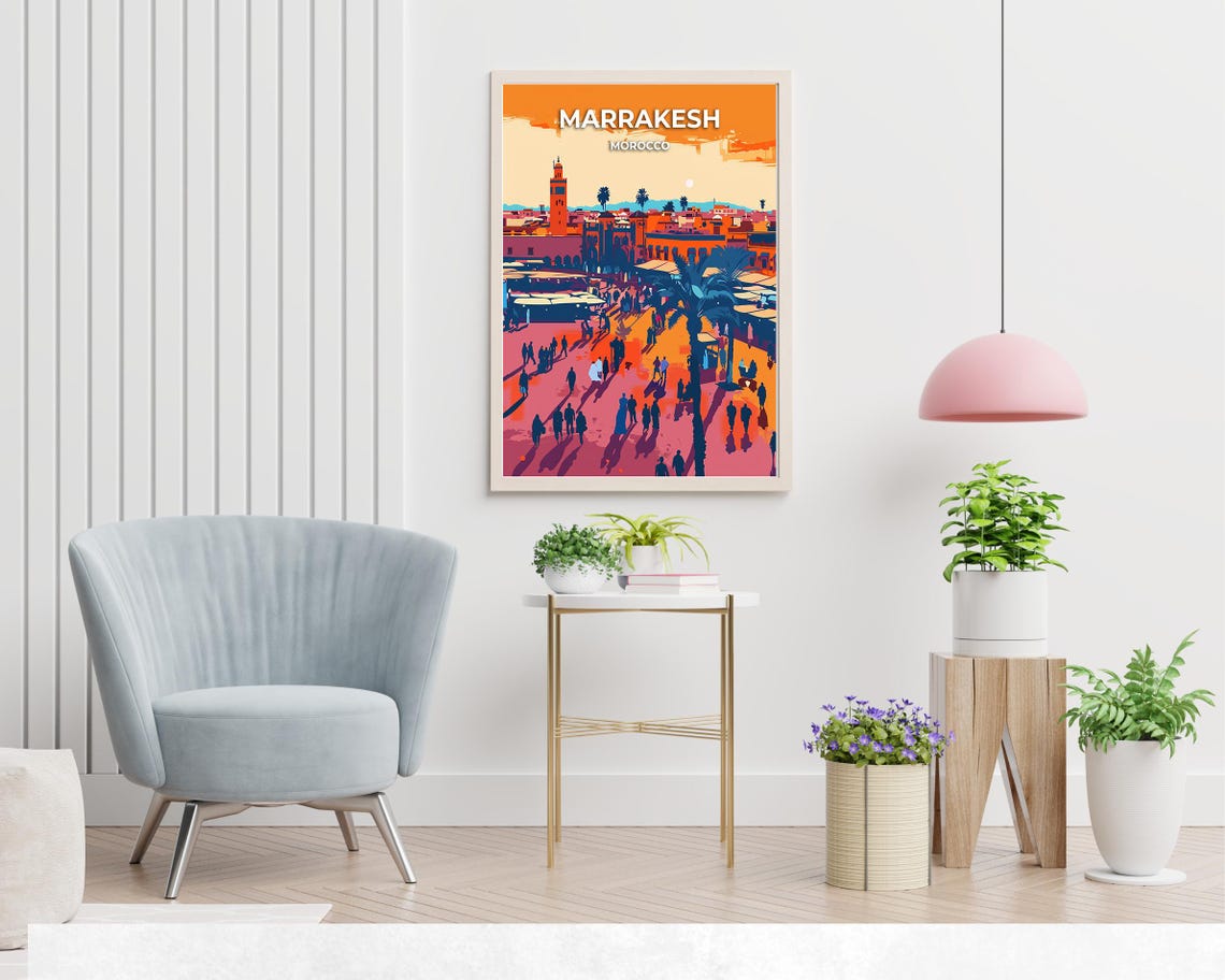 Marrakesh Jemaa El Fnaa Square With Koutoubia Morocco Travel Poster - Image 2