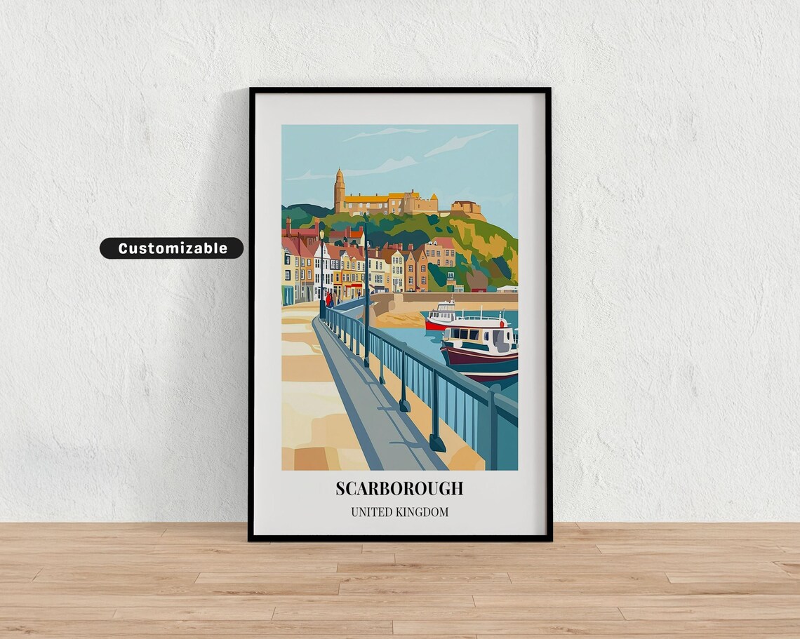Scarborough United Kingdom Pier Boats Castle Hill Harbor Poster