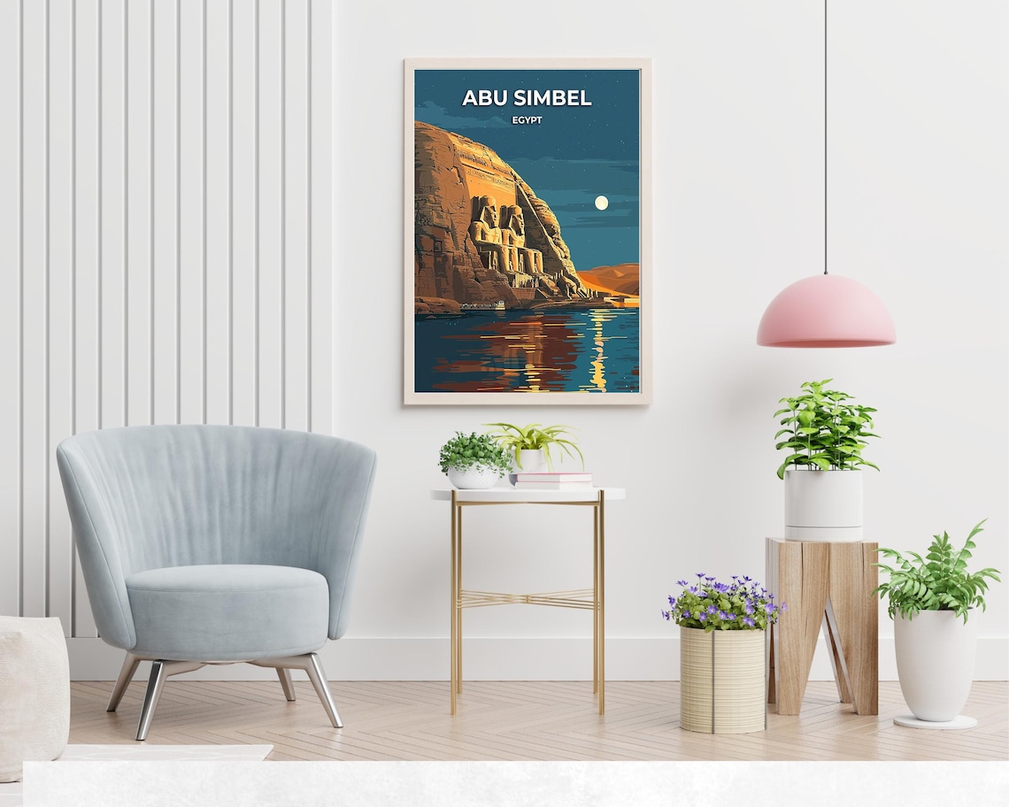 Abu Simbel Egypt Night Temple Moon Lake Reflection Travel Poster - Image 2
