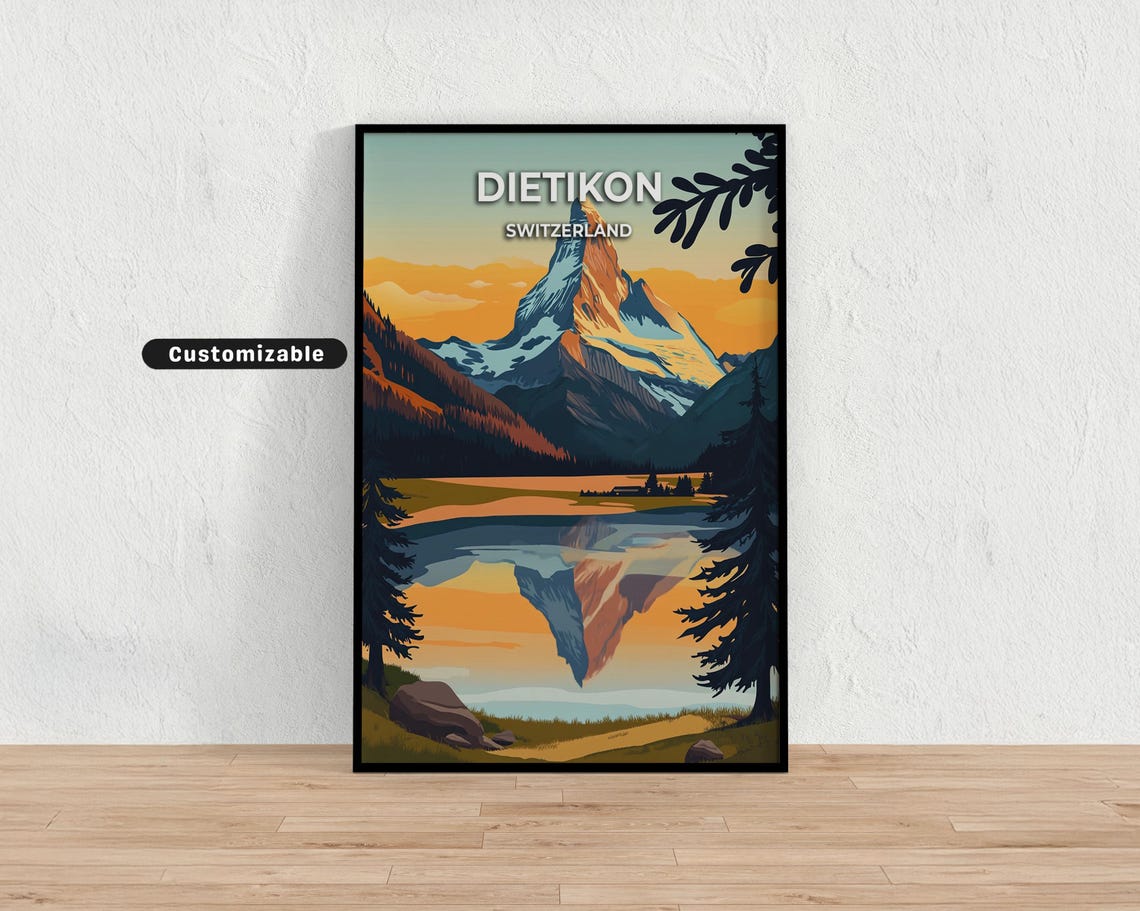 Dietikon Switzerland Alpine Peak Lake Reflection Sunset Poster
