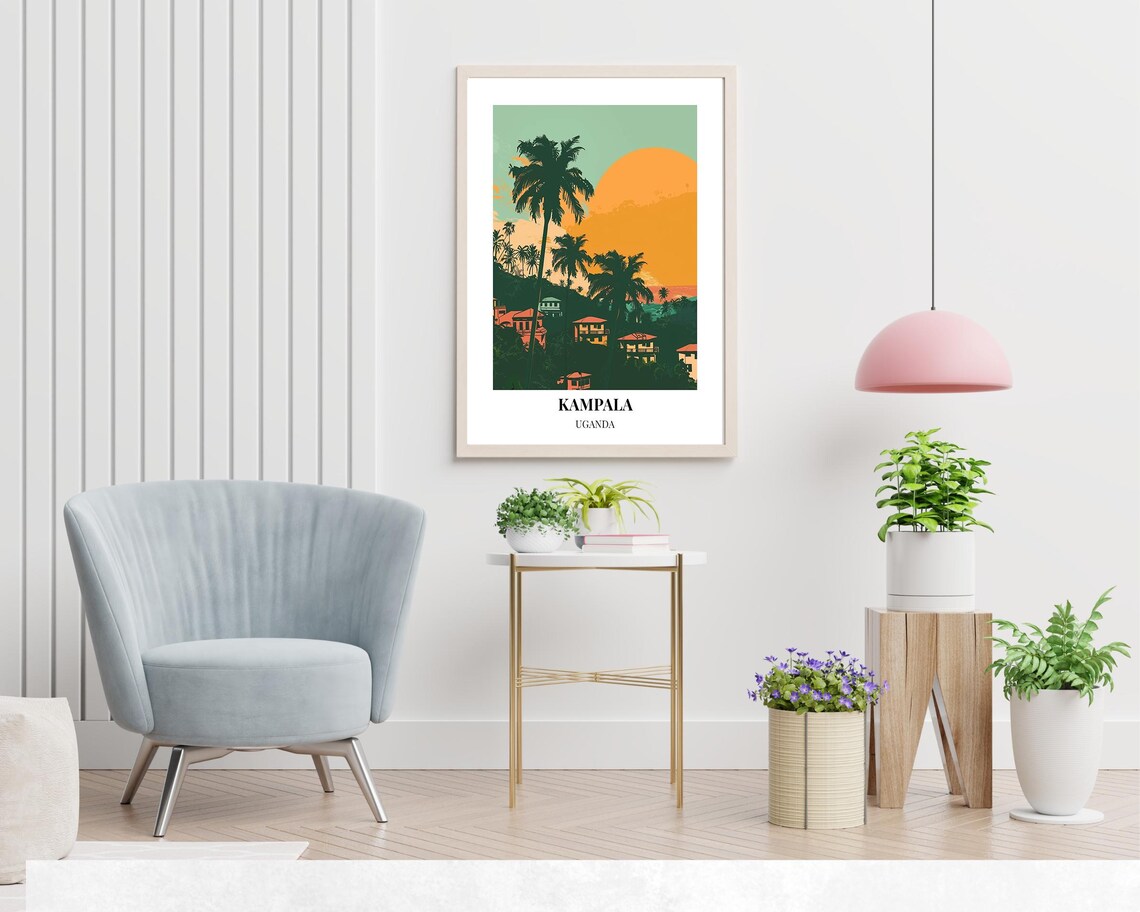Kampala Uganda Palm Tree Sunset Minimalist Tropical Art Travel Poster - Image 2