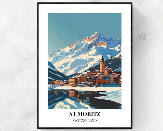 St Moritz Travel Print St Moritz Switzerland Travel Gift City Poster Wedding Gift Birthday Present