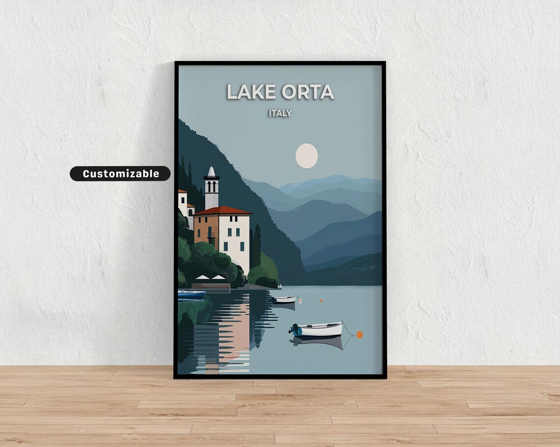 Calm Lake Orta Italy Lakeside Village Customizable Travel Poster