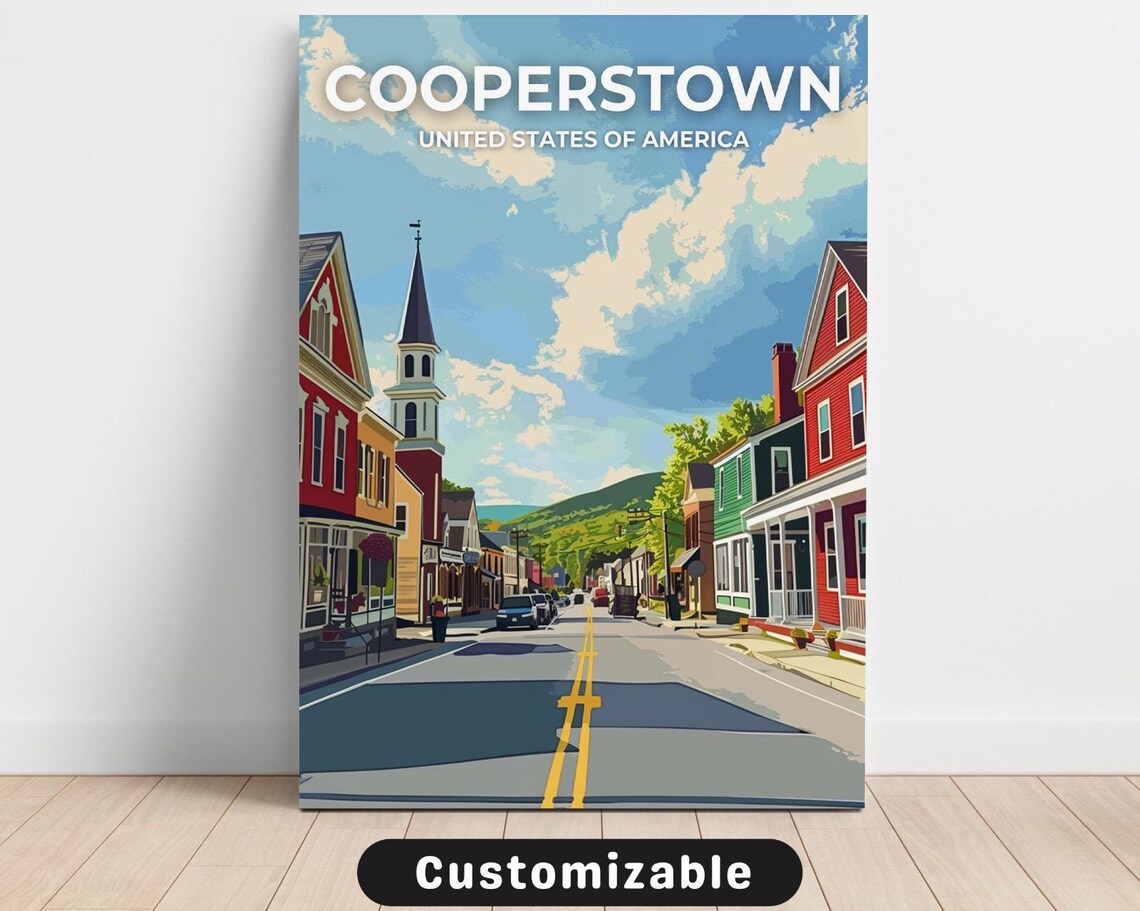 Cooperstown USA Retro Travel Poster Historic Main Street Scene