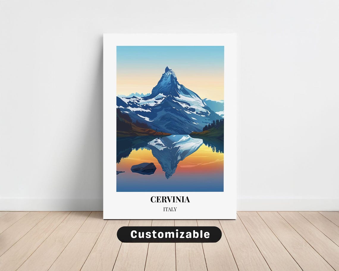 Cervinia Italy Matterhorn Peak Lake Reflection Travel Poster