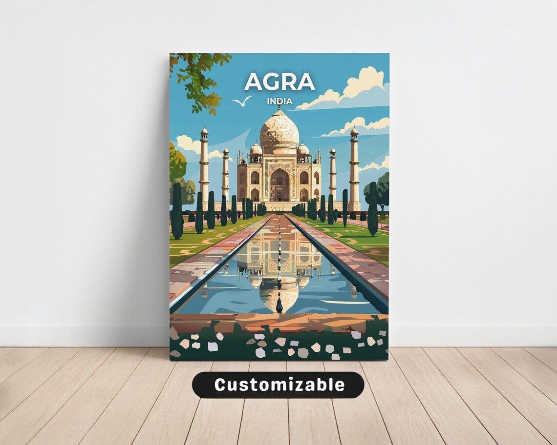 Agra India Travel Poster, Custom Wall Art