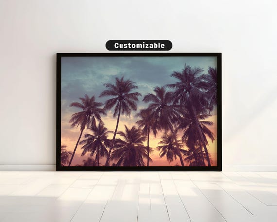 Line Of Straw Beach Umbrellas On Soft White Sand Under Moody Sky Coastal Wall Art Print Vintage Decor