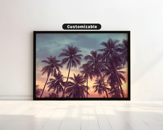 Palm Trees Silhouette Sunset Sky Retro Tropical Photography Poster