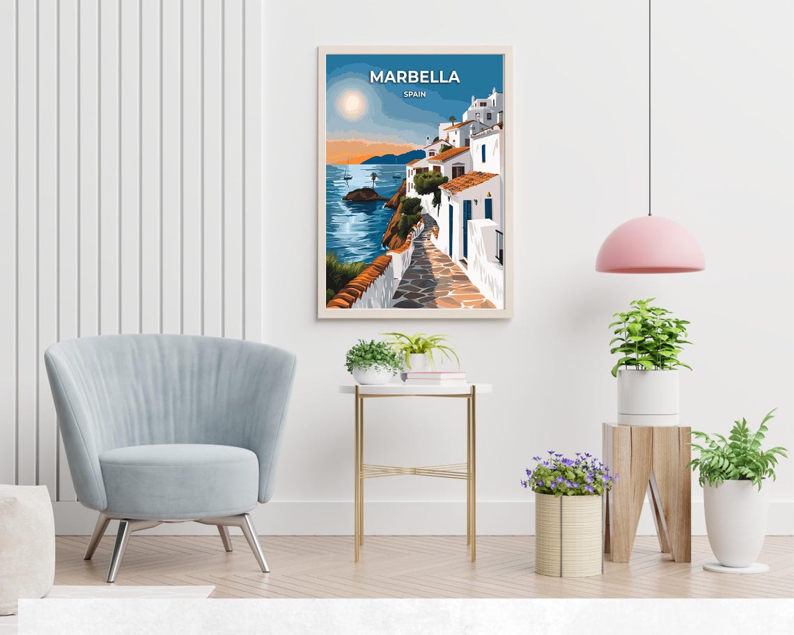 Marbella Spain Whitewashed Village Coast Sunset Vintage Travel Poster - Image 2