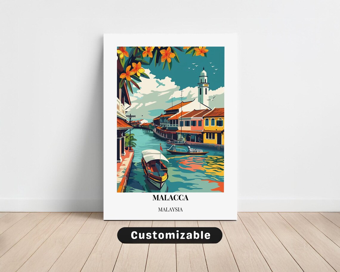 Malacca Malaysia River Boats Historic Old Town Travel Poster