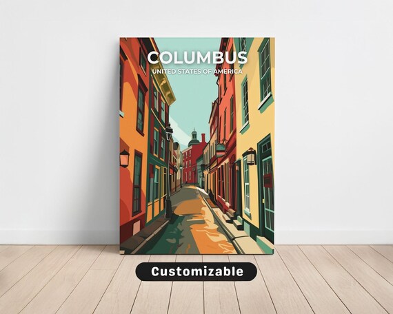 Columbus United States of America Colorful Historic Street Travel Art Poster