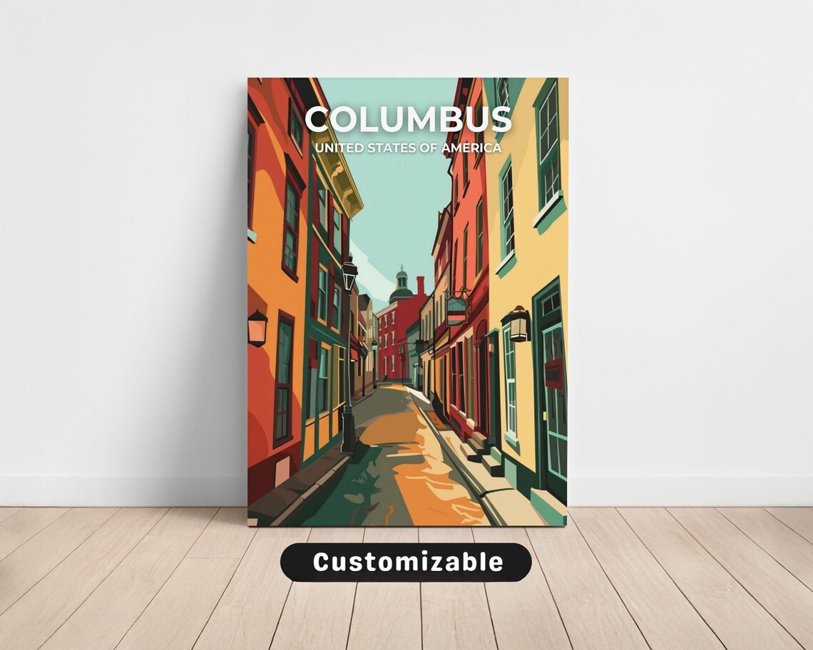 Columbus United States of America Colorful Historic Street Travel Art Poster