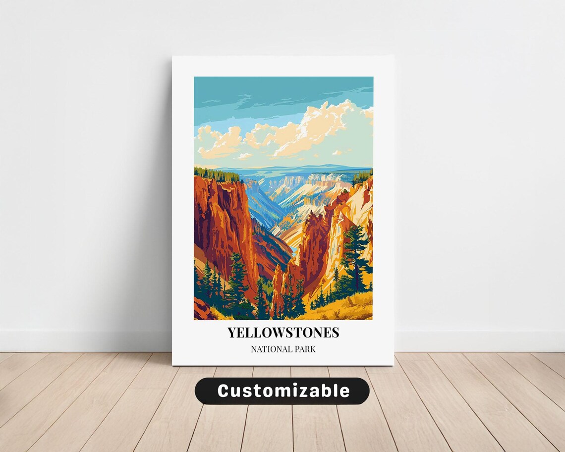 Yellowstones National Park Grand Canyon Vista Vintage Travel Poster