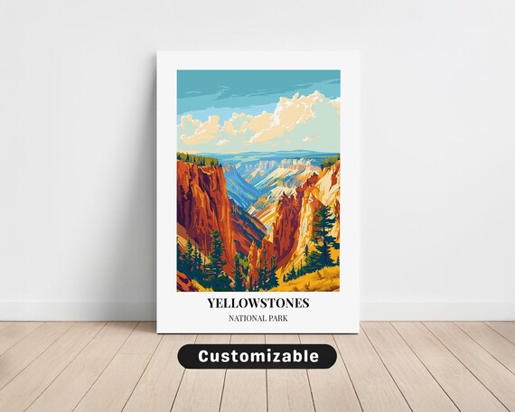 Yellowstones National Park Grand Canyon Vista Vintage Travel Poster