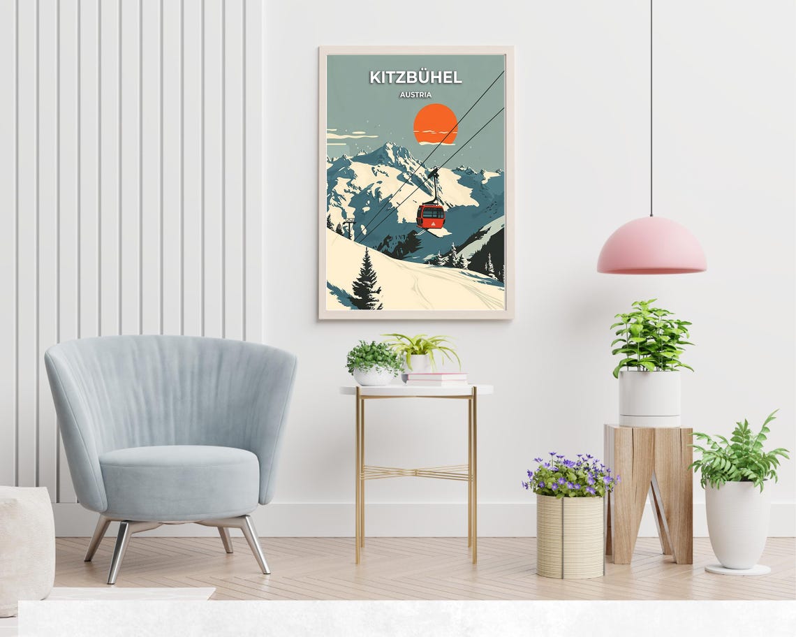 Kitzbühel Austria Red Gondola Sunset Alpine Ski Slope Poster - Image 2