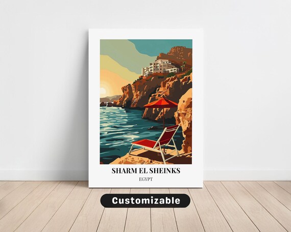 Sharm El Sheinks Egypt Red Sea Resort Cliffs Vintage Travel Poster