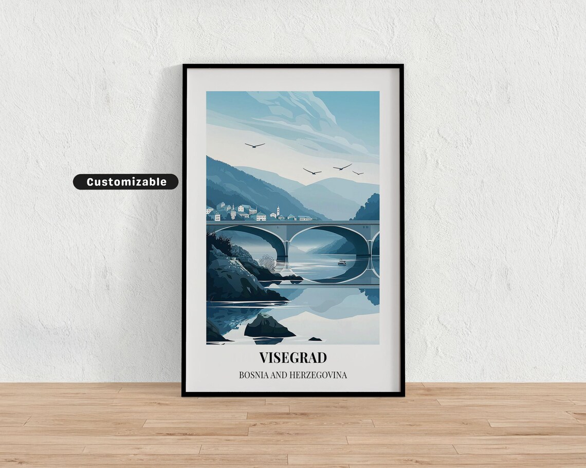Visegrad Bosnia Herzegovina Arched Bridge River Illustration Poster