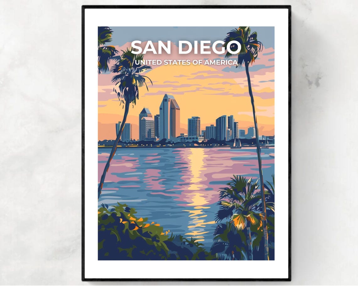 San Diego City Print San Diego Travel Poster California Travel Gift San Diego California Poster San Diego Gift