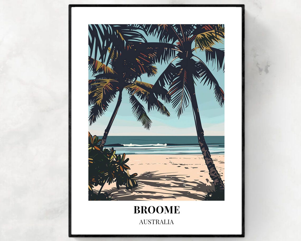 Broome Australia Palm Framed Tropical Beach View Travel Poster
