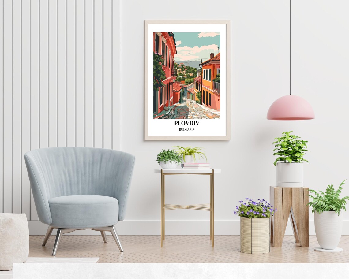 Plovdiv Bulgaria Cobblestone Lane Winding Through the Old Town Poster - Image 2