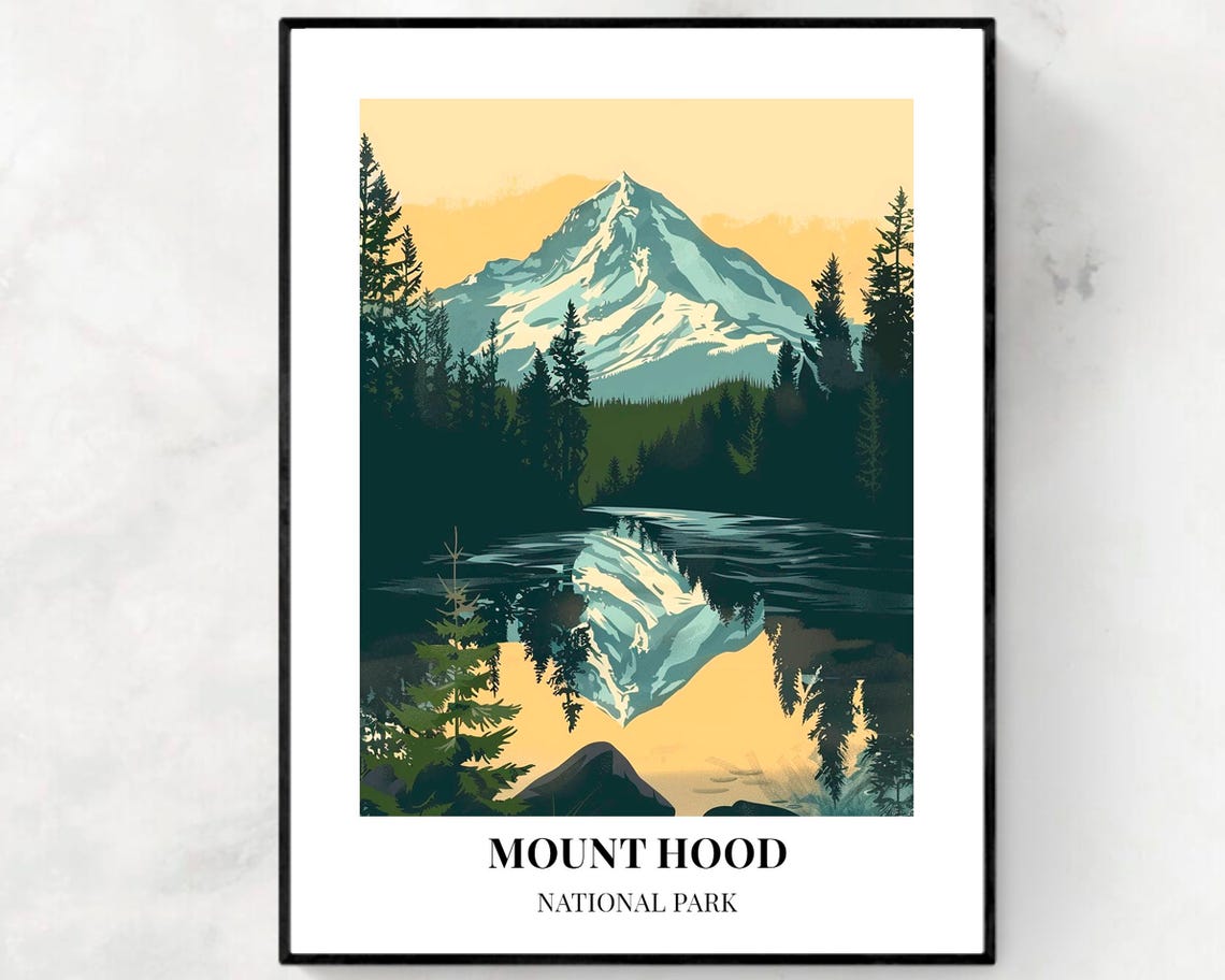 Mount Hood National Park Mirror Reflection Still Lake Poster