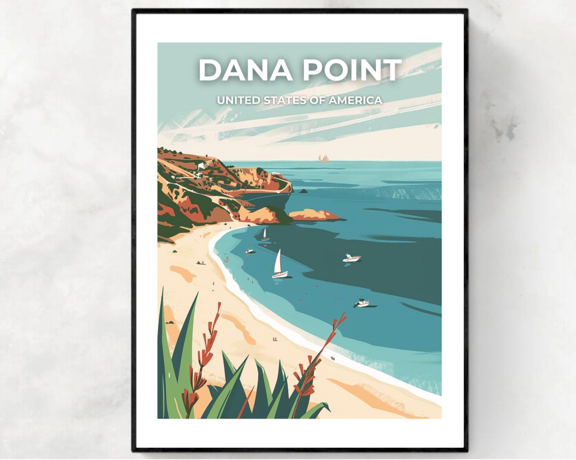 Dana Point California Coastal Cove Beach Sunset Travel Poster