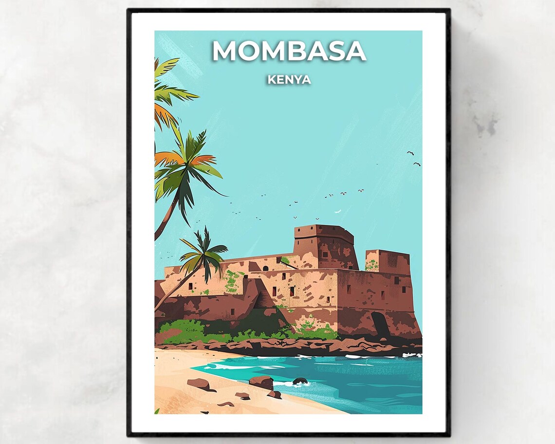 Mombasa Kenya Fort Jesus Island Fortress Teal Sky Travel Poster