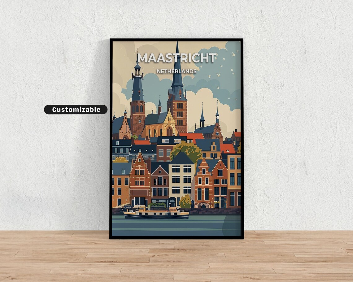 Maastricht Netherlands Church Towers Canal Houses Riverside Poster