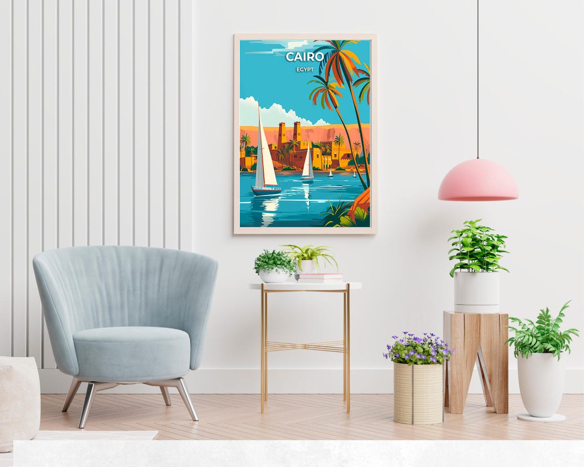 Cairo Egypt Nile River Sailboats Historic Riverside View Travel Poster - Image 2