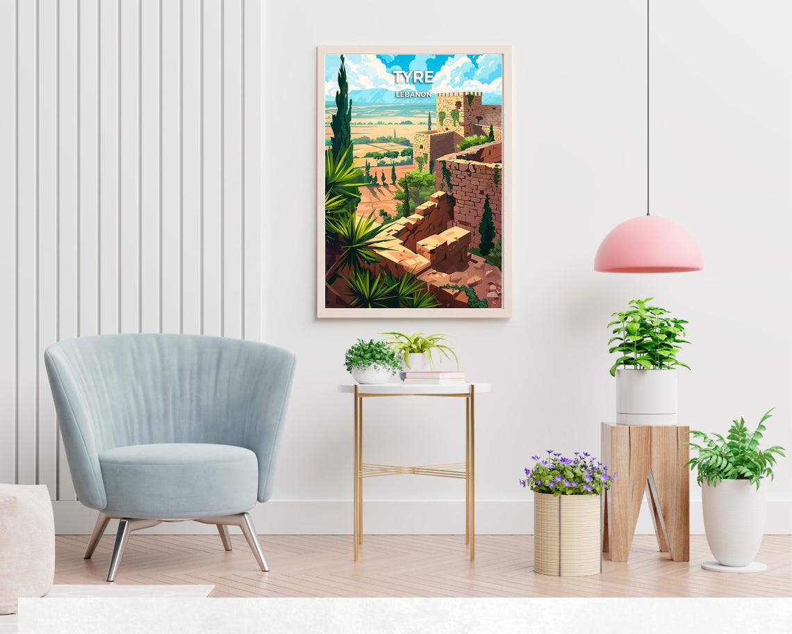 Tyre Lebanon Ancient Stone Ruins Cypress Trees Travel Poster - Image 2