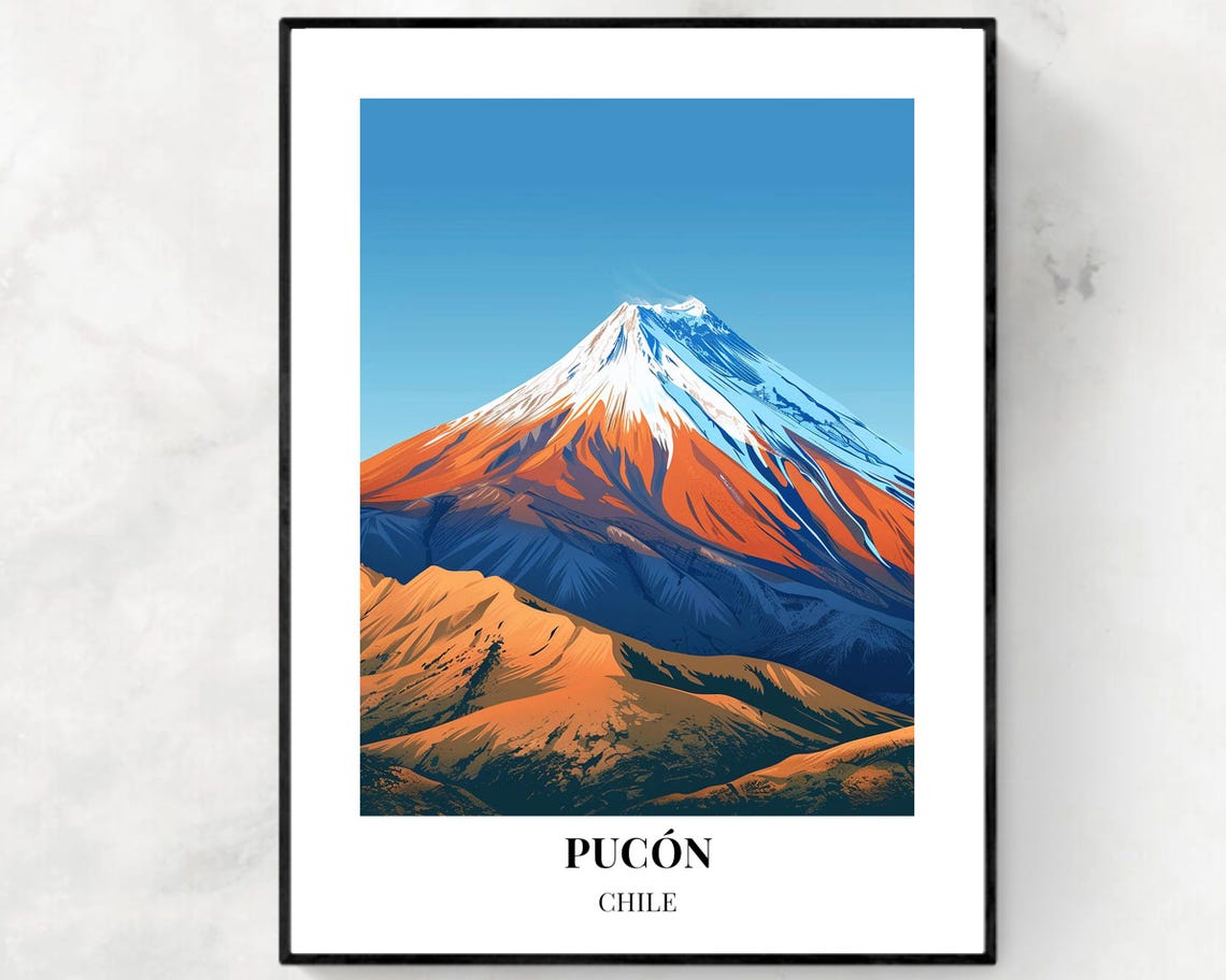 Villarrica Volcano Travel Print Wall Art Pucn Chile City Print Villarrica Volcano Travel Gift Villarrica Volcano Poster Travel Gift