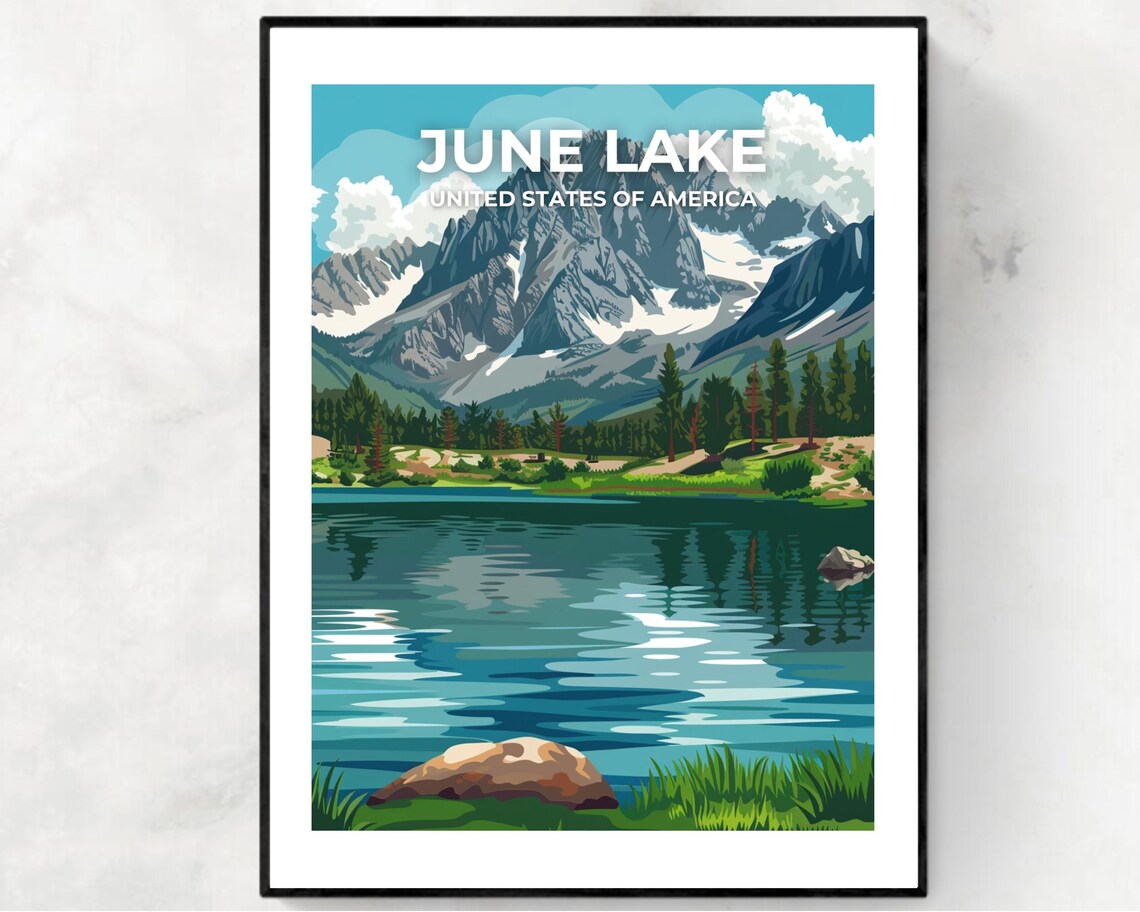 June Lake California Alpine Lake Snow Peak Granite Travel Poster