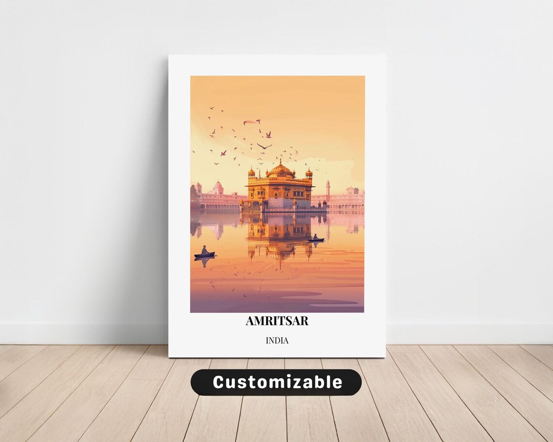 Amritsar Golden Temple India Sunrise Reflection Travel Poster