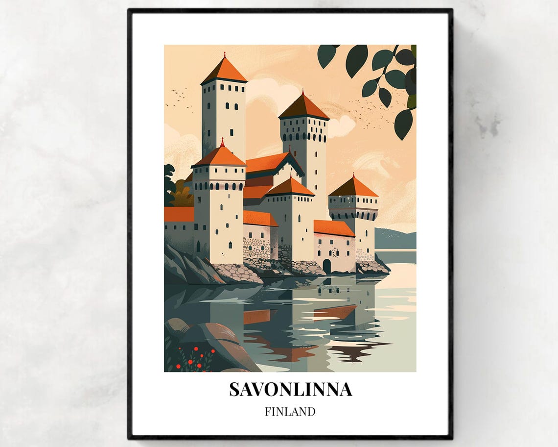 Savonlinna Finland Olavinlinna Castle Sunset Reflection Poster