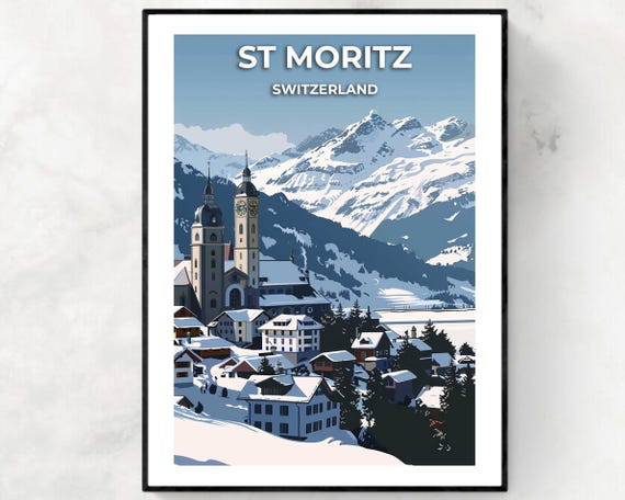 St Moritz Travel Print St Moritz Switzerland Travel Gift City Poster Wedding Gift Birthday Present
