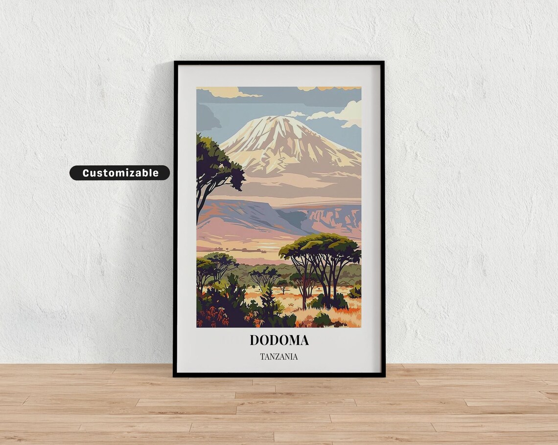 Dodoma Tanzania Mountain Savanna Landscape Retro Travel Poster