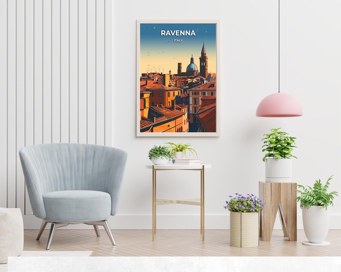 Ravenna Italy Terracotta Rooftops Dusk Skyline Italy Travel Poster - Image 2