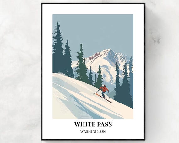 White Pass Travel Print White Pass Ski Poster Washington Ski Poster White Pass Ski Resort Print