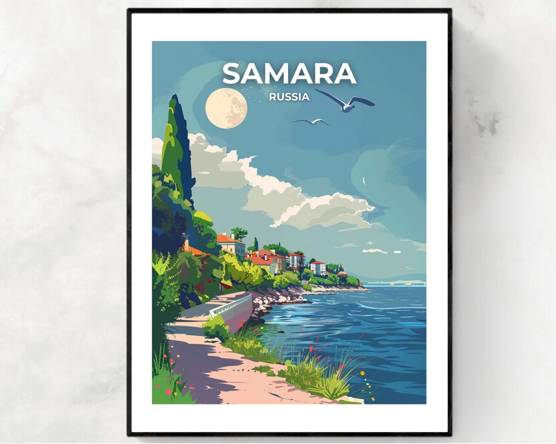 Volga River Embankment Travel Print Wall Art Samara Russia City Print Volga River Embankment Travel Gift Volga River Embankment Poster
