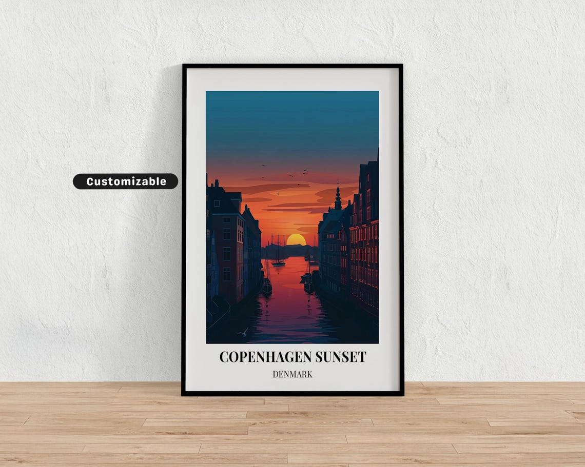 Copenhagen Sunset Denmark Canal Harbor Boats Silhouette Poster